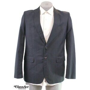 Zara Man Blazer Sport Coat Jacket Mens Blue Cotton Casual 2 Button 40R